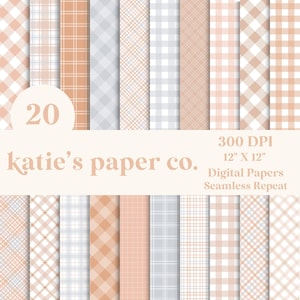 Set of 20 Autumn Fall Plaid Digital Scrapbook Papers-Pumpkin Orange- Gingham-Fall Colors- Digital Paper Pack -Thanksgiving Invitation