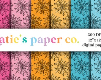 Set of 6 Halloween Digital Scrapbook Papers-Spider Webs- Non Traditional Halloween Colors- Digital Paper Pack -Halloween Invitation Resource