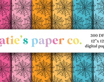 Set of 6 Halloween Digital Scrapbook Papers-Spider Webs- Non Traditional Halloween Colors- Digital Paper Pack -Halloween Invitation Resource