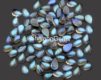 Natural Labradorita Pera Cabujón 3X5MM a 15X20MM AAA Azul Fuego Labradorita Pera Plana Espalda Cabujón Calibrado Piedra Preciosa Suelta Lote al por mayor