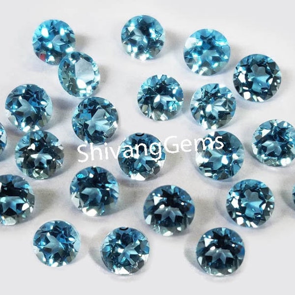 AAA Natural Swiss Blue Topaz Round Cut Faceted Size 4X4MM-5X5MM-6X6MM Swiss Blue Topaz Round Cut Loose Gemstone Jewelry Making Wholesale Lot