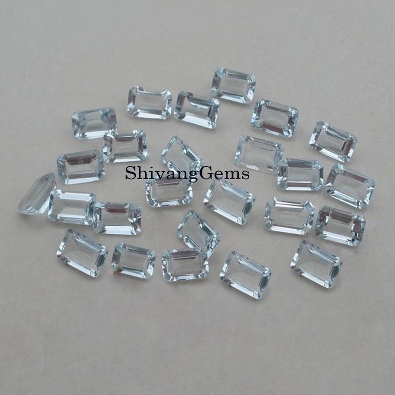 AAA Natural Aquamarine Octagon Cut Faceted Size 3X5MM-4X6MM-5X7MM Aquamarine Octagon Cut Loose Gemstone Jewelry Making Wholesale Lot image 2