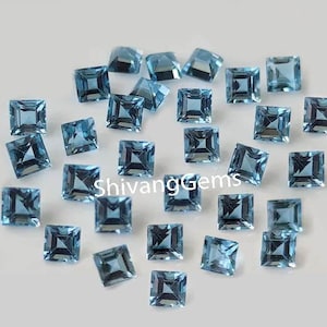 AAA Natural Swiss Blue Topaz Square Cut Faceted Size 3MM-4MM-5MM Swiss Blue Topaz Square Cut Loose Gemstone Jewelry Making Wholesale Lot