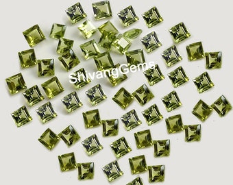 Natural AAA Peridot Square Cut Faceted Size 3MM-4MM-5MM Peridot Square Cut Loose Gemstone Jewelry Making Wholesale Lot