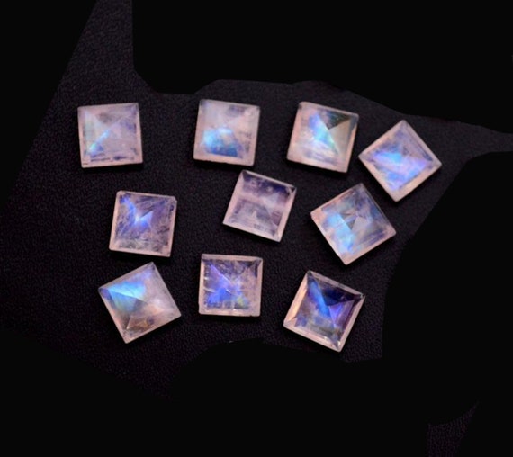 10X10 MM AA Rainbow Moonstone square faceted cut Blue flash 100% Natural Rainbow Moonstone square faceted loose gemstone wholesale lot