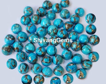 AAA Blue Copper Turquoise Round Cabochon 3MM To 20MM Natural Blue Turquoise Round Flatback Cabochon LooseGemstone Jewelry Making Wholesale