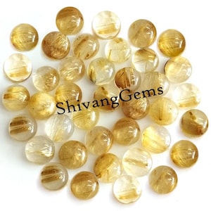 Lote de 2 cabujón redondo de cuarzo rutilado dorado natural AAA, piedra preciosa suelta de 2 x 2 mm a 10 x 10 mm.