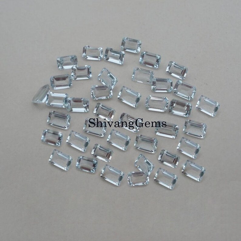 AAA Natural Aquamarine Octagon Cut Faceted Size 3X5MM-4X6MM-5X7MM Aquamarine Octagon Cut Loose Gemstone Jewelry Making Wholesale Lot image 1