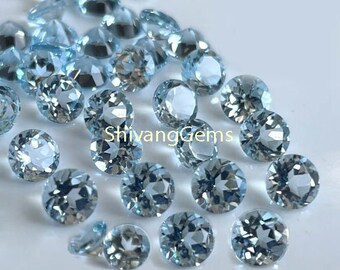 Natural AAA cielo azul topacio corte redondo tamaño facetado 10X10MM-11X11MM-12X12MM cielo azul topacio corte redondo piedras preciosas sueltas fabricación de joyas al por mayorLote