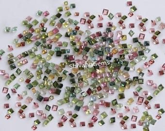 AAA Natural Multi Tourmaline Square Cut Faceted 2MM-2.50MM-3MM-4MM-5MM Multi Color Tourmaline Square Cut  Loose Gemstone Wholesale Lot