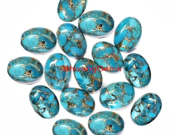 Cabujón ovalado de turquesa azul cobre natural AAA, tamaño de 3 x 5 mm a 20 x 30 mm, cabujón ovalado de turquesa azul cobre con parte posterior plana, piedra preciosa suelta
