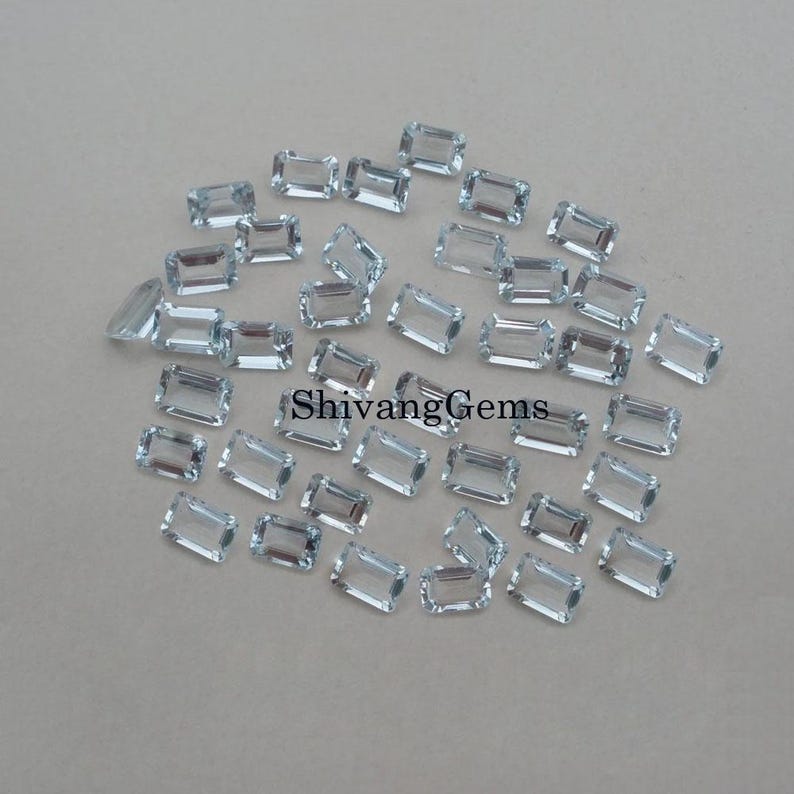 AAA Natural Aquamarine Octagon Cut Faceted Size 3X5MM-4X6MM-5X7MM Aquamarine Octagon Cut Loose Gemstone Jewelry Making Wholesale Lot image 3