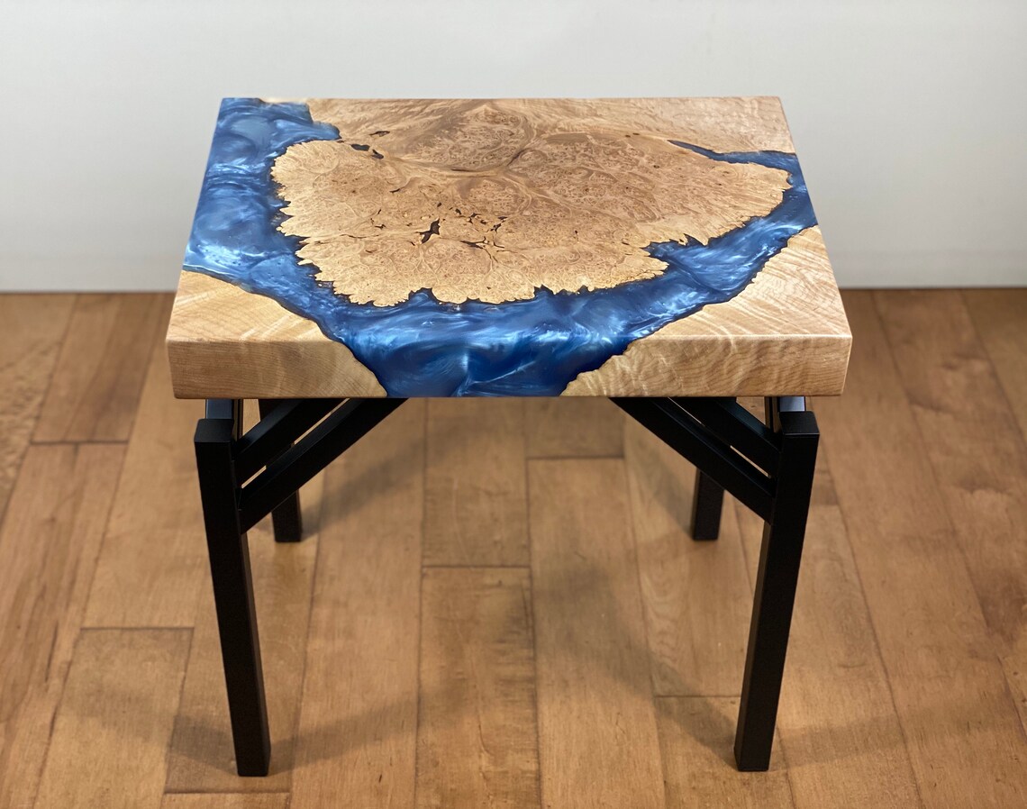 SOLD Live Edge River End Table Maple Burl Table Epoxy Etsy