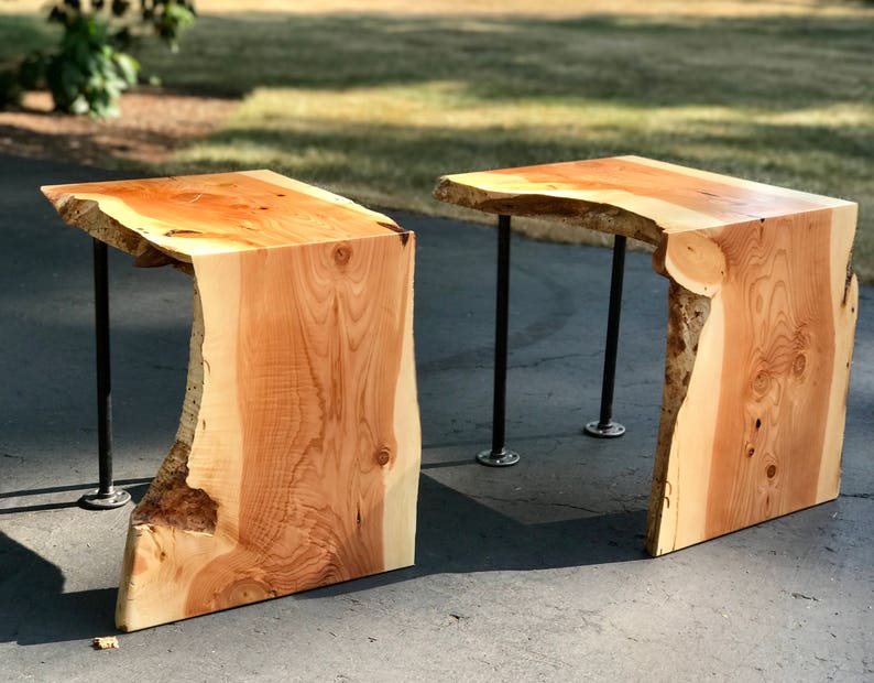 SOLD Set of 2 LiveEdge Juniper Wood Waterfall End Tables Etsy
