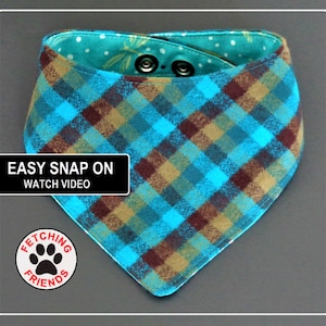 Dog Bandana Teal Blue Reversible Snap On Dog Bandana image 1