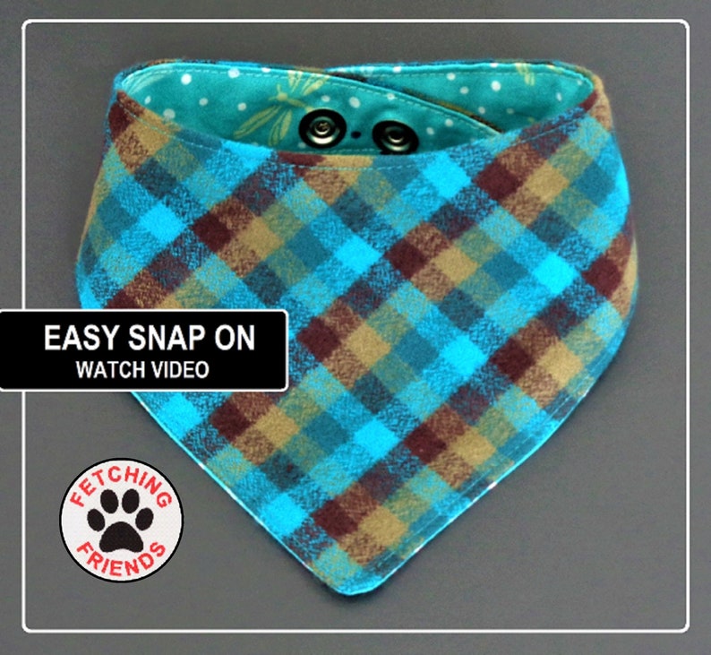 Dog Bandana Teal Blue Reversible Snap On Dog Bandana image 1