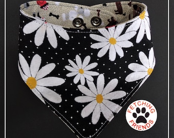 Dog Bandana Daisy - Fire Hydrants - Bones - Funny Dog Bandana - Dog Bandana Summer - Dog Bandana  - Flowers - Snap On - Reversible