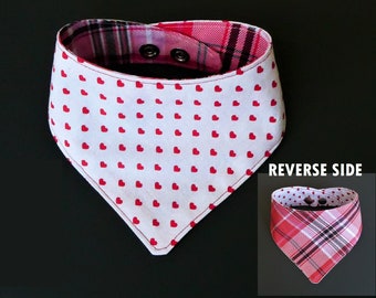 Valentine Dog Bandana Red Hearts - Dog  - Plaid Dog Bandana - Dog Bandana Girl - Dog Bandana Boy - Dog Bandana with Snaps - I Love My Dog