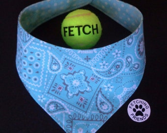 Dog Bandana - Turquoise Blue - Reversible Snap On Dog Bandana