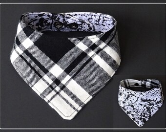 Flannel Dog bandana fall dog gift black white plaid dog bandana winter dog scarf bandana flannel dog scarf fall dog scarf black white scarf