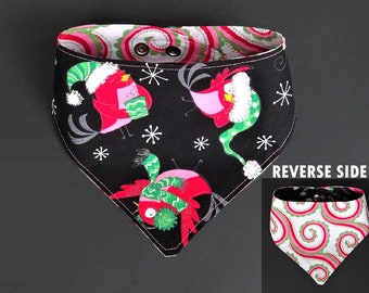 Christmas Dog Bandana - CRAZY BIRDS - Holiday Dog Bandana - Dog Bandana Snap - Swirl Pattern - Red Pink - Xmas Dog Bandana - Dog Collar