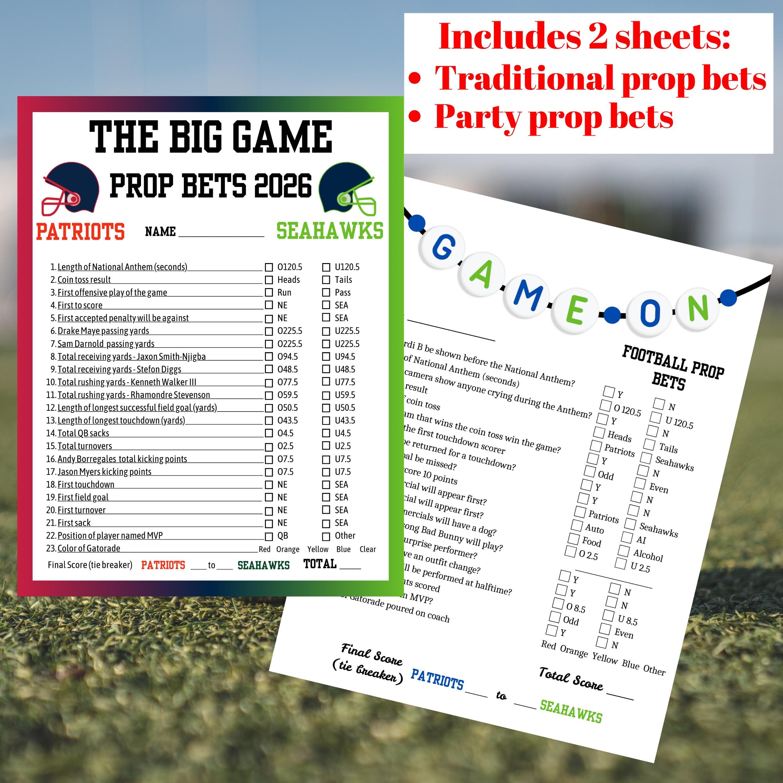 The Big Game Prop Bet Sheet 2026, Football Game Predictions, Sunday ...