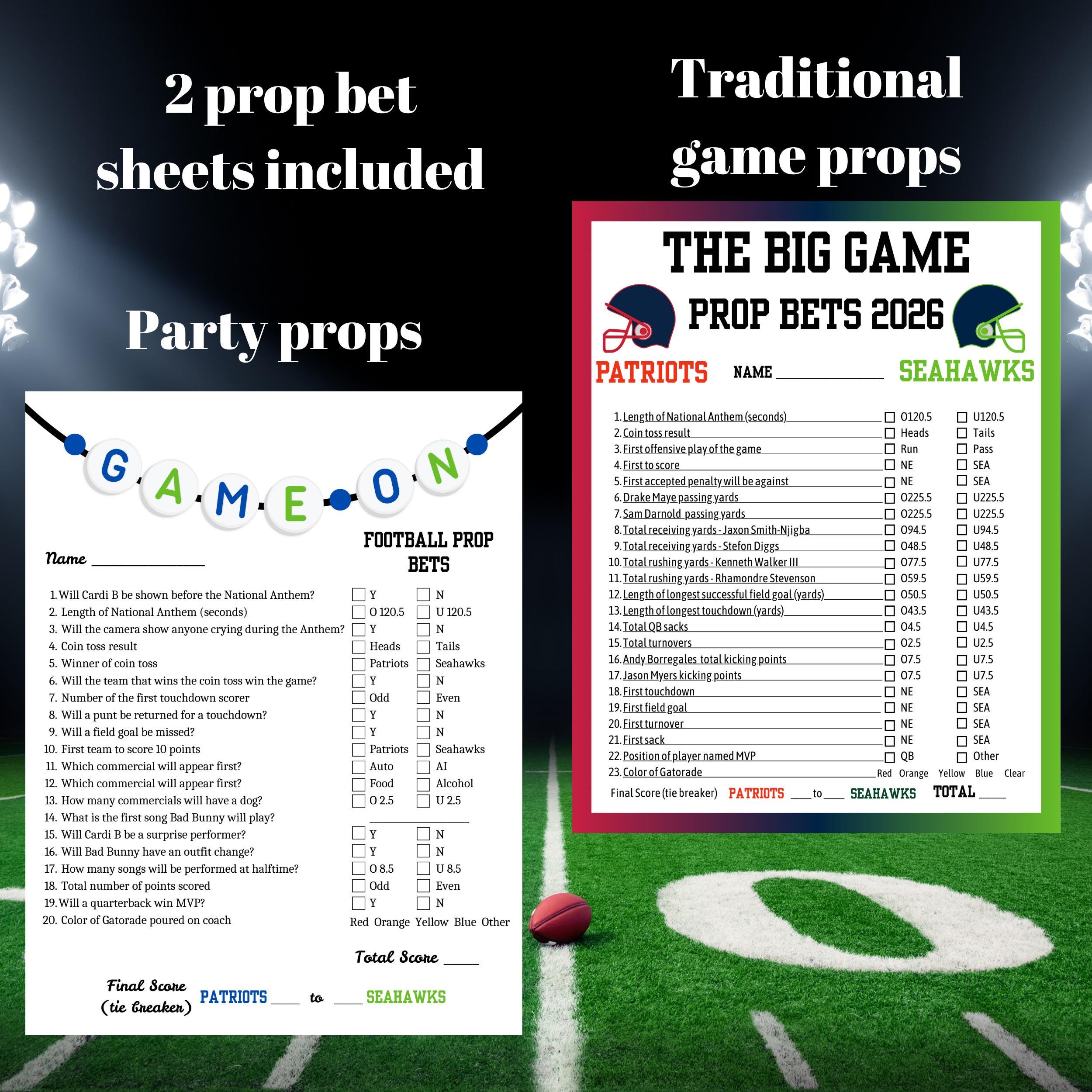 The Big Game Prop Bet Sheet 2026, Football Game Predictions, Sunday ...