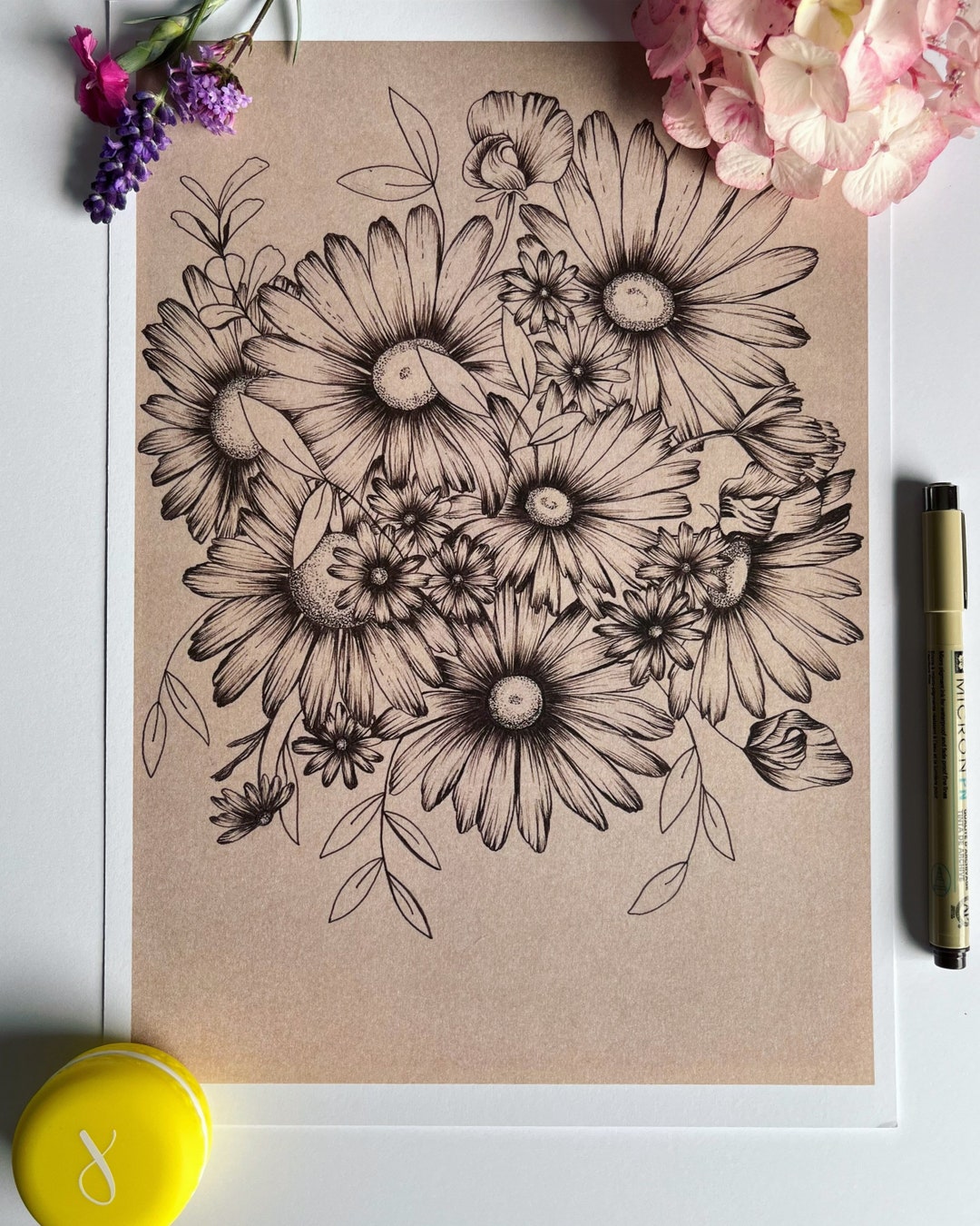 Daisies Art Print: Pen and Ink Floral Illustration, A4 - Etsy