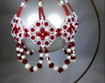 Swarovski Siam and Pearleasant White pearl beaded ornament