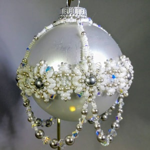 White Lace Beaded Christmas Ornament - Etsy