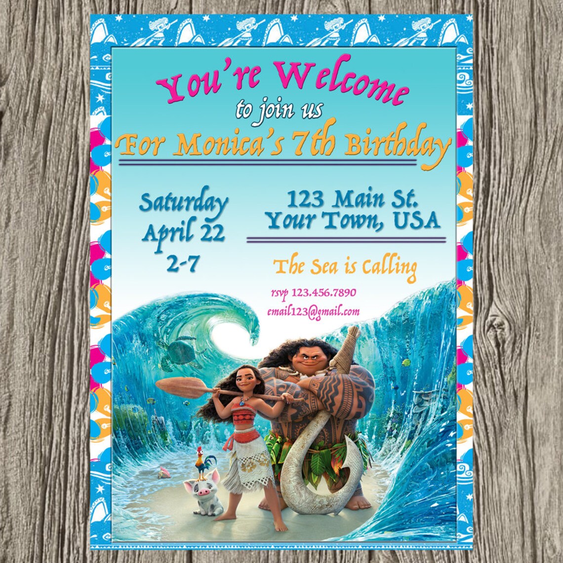Moana Custom Birthday Party Invitation Personalized Birthday Etsy