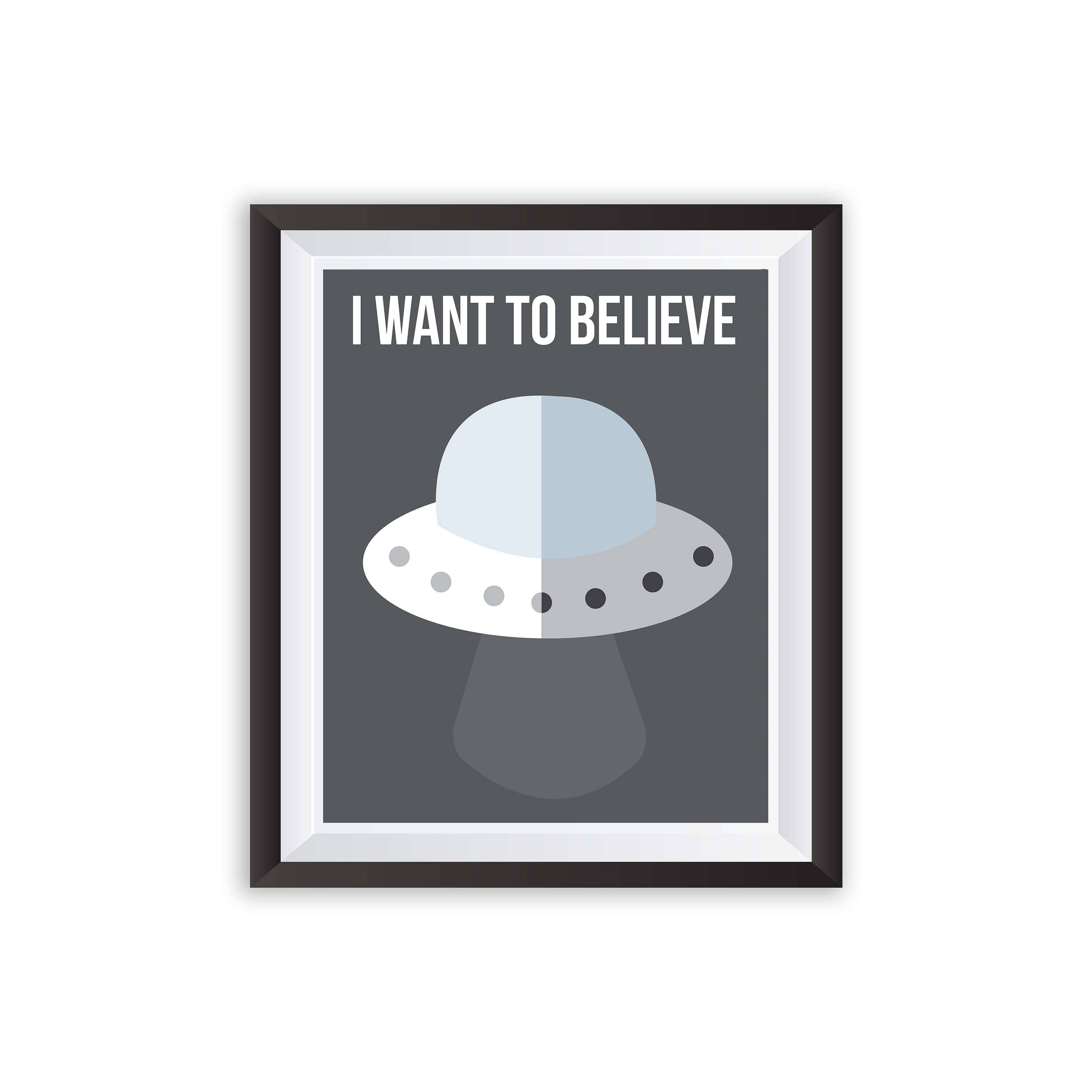 A minimalist print featuring Mulder and Scully with the phrase 'I Want to Believe,' capturing the dynamic duo’s partnership in the face of the unknown.