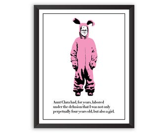 A Christmas Story Poster Pink Nightmare Poster Ralphie Bunny Suit Print // Funny movie quote art print // home decor // holiday gifts //