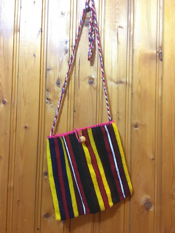 Hand-woven bag, Woollen folk bag, Coloured bag, N… - image 6
