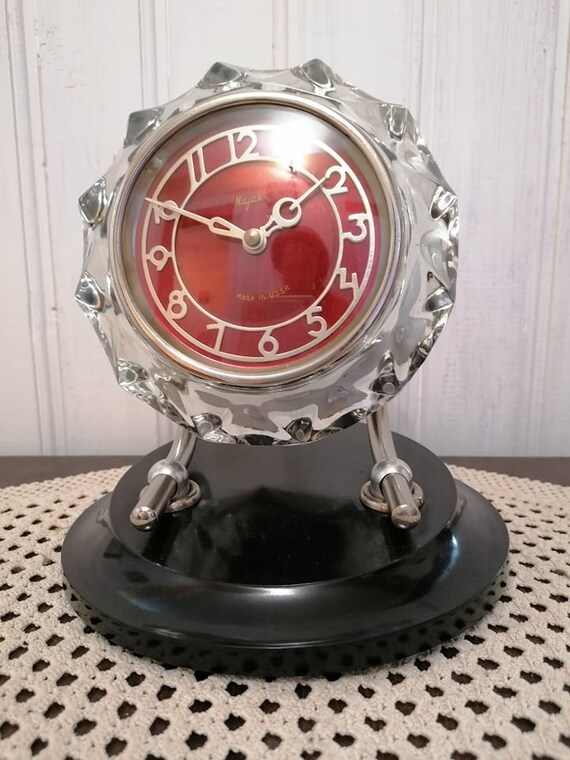Mantel Clock Soviet Crystal clock 60s. Vintage Soviet Mechanical Clock Russian Working Clock Old