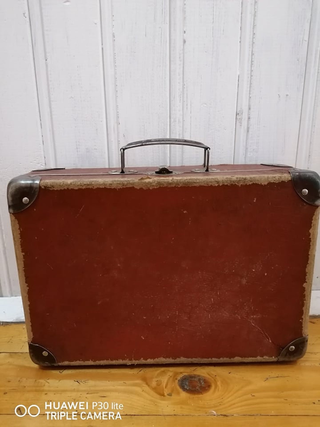 Vintage Suitcase , Vintage Cardboard Suitcase From the 50s, Brown