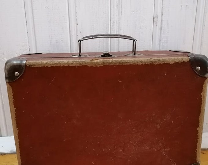 Vintage  suitcase , Vintage cardboard suitcase from the 50s, Brown Suitcase,  Antique  suitcase, Small suitcase