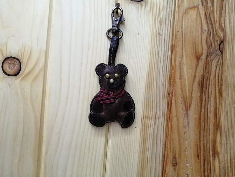 bear figurine, old keychain key holder leather keychain for men vintage keychain vintage key holder Leather keychain
