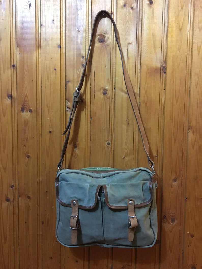 Green khaki bag, Shoulder canvas bag 70/'s Gift Idea Unisex bag Vintage school bag