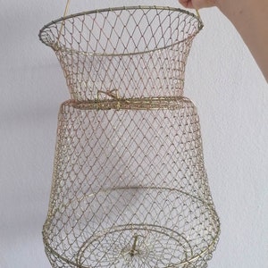 Vintage Metal And Linen? Fishing Net Basket With Clamp