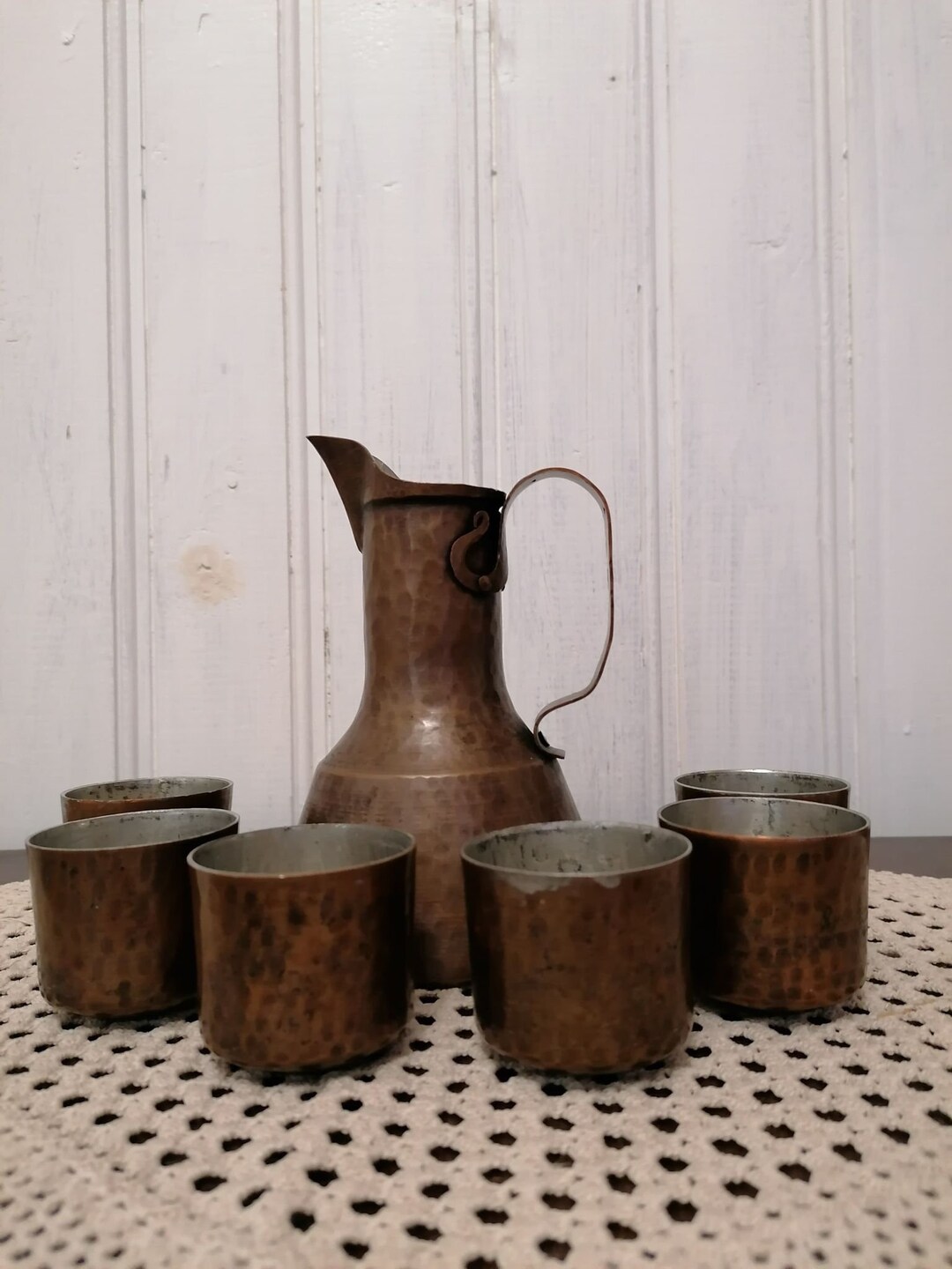 Vintage Copper Coffee Set, Handmade, Antique Copper Coffee Set From 50s