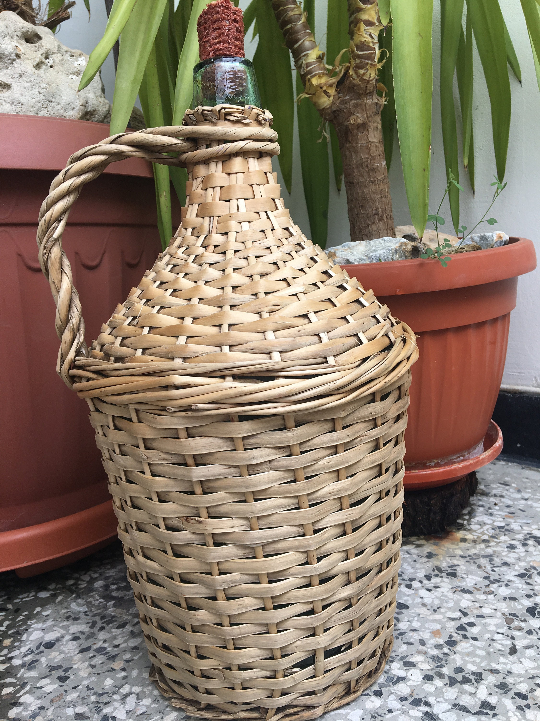 Vintage bottle Old wine bottle Wicker Bottle wrapped in Etsy