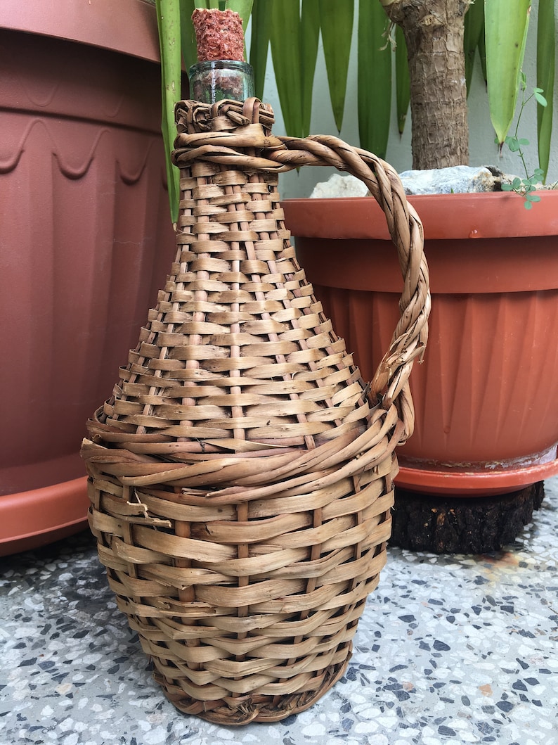Vintage Bottle Old Wine Bottle Wicker Bottle Wrapped in Etsy