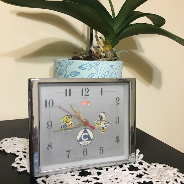 Vintage mechanical clock, Alarm clock, Wind up clock, Desk clock, Chinese clock, Working clock, Table clock, Home decor, circa 1970s clock,