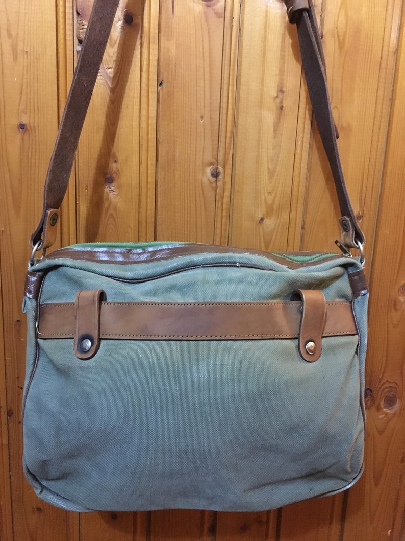 Green khaki bag, Shoulder canvas bag 70/'s Gift Idea Unisex bag Vintage school bag