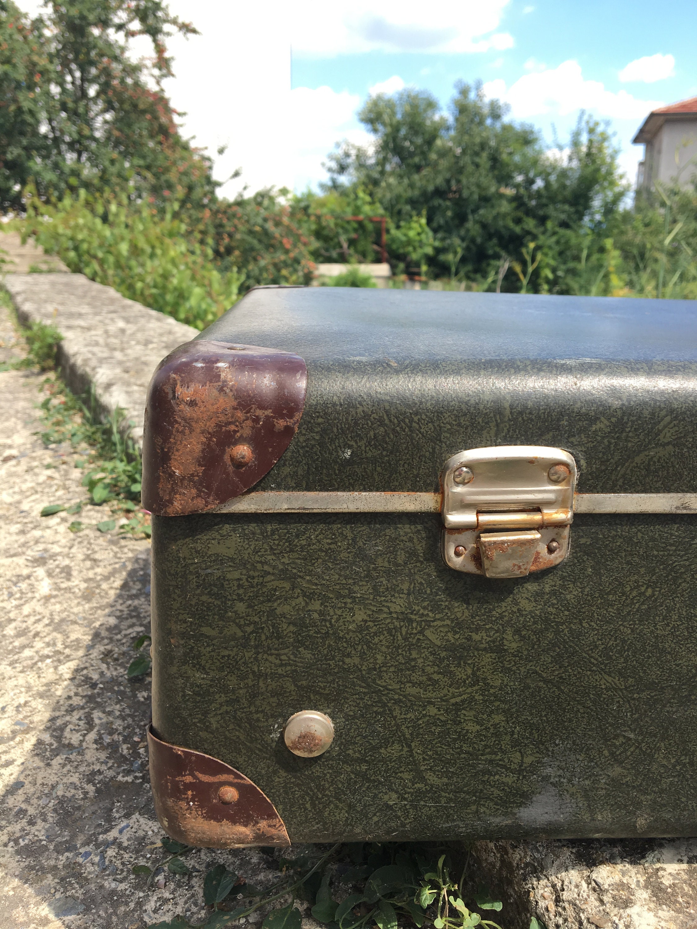 Vintage Cardboard Suitcase From the 50s Green Suitcase Home Etsy