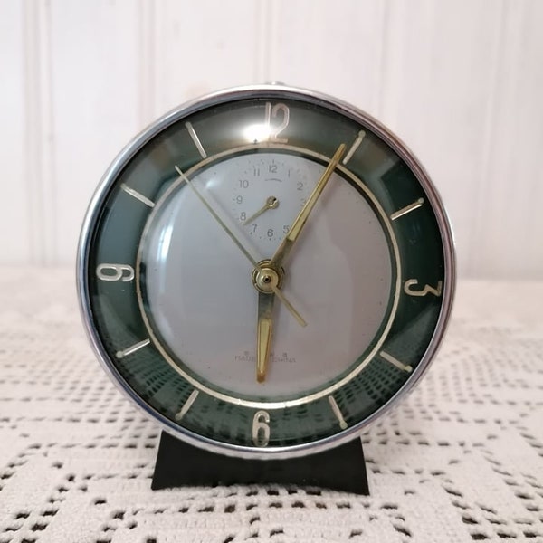 Vintage mechanical clock, Alarm clock, Wind up clock, Desk clock, Chinese clock, Working clock, Table clock, Home decor, circa 1970s clock