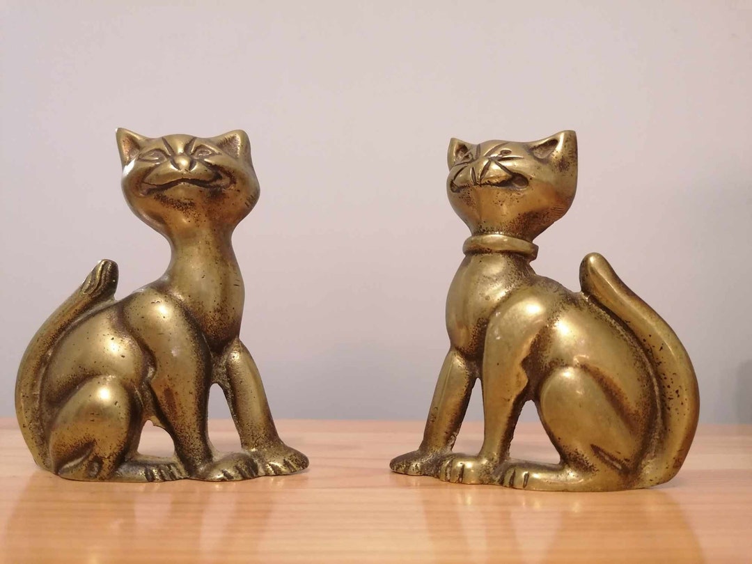 Cat Statue Vintage Solid Brass Set of Two Cats Vintage Etsy