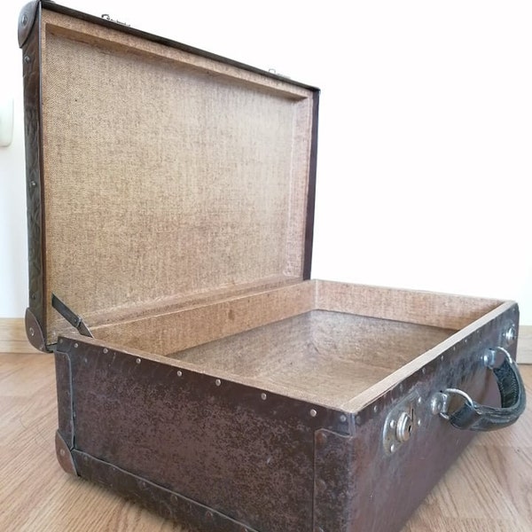 Vintage Bulgarian suitcase- "Tourist" , Vintage cardboard suitcase from the 50s, Brown Suitcase, Home Decor, A large antique suitcase,