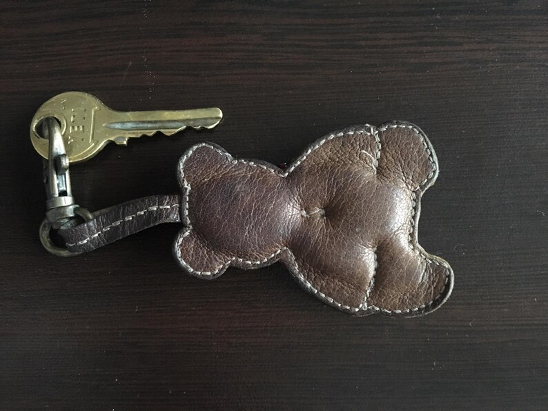 bear figurine, old keychain key holder leather keychain for men vintage keychain vintage key holder Leather keychain